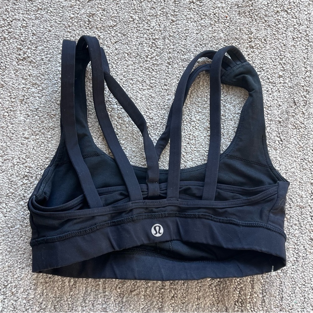 Lululemon alchemy bra in black with turquoise writing - Picture 2 of 2